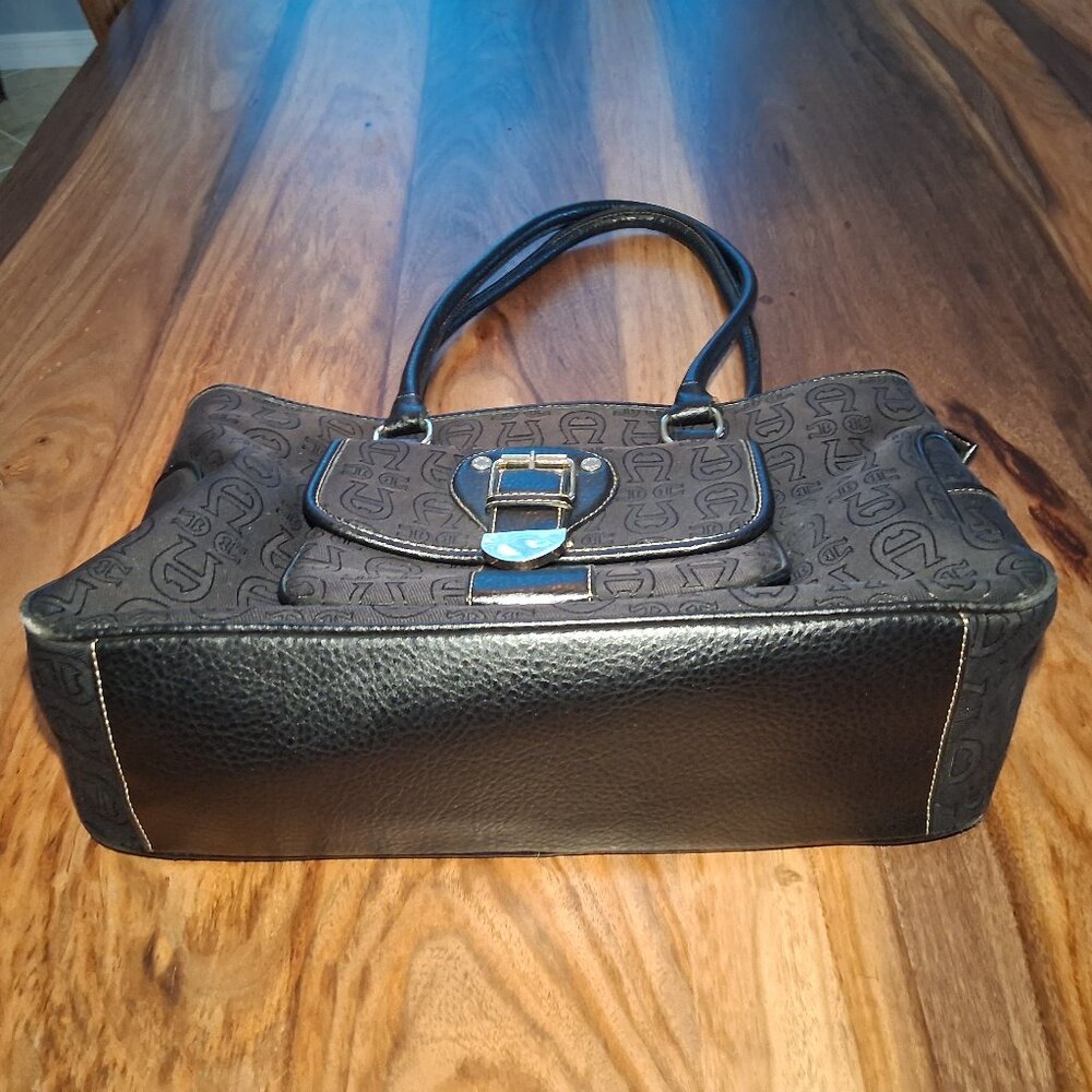 Etienne Aigner Black Signature A Logo Tote Shoulder Handbag Organizer Work Bag - Picture 2 of 16